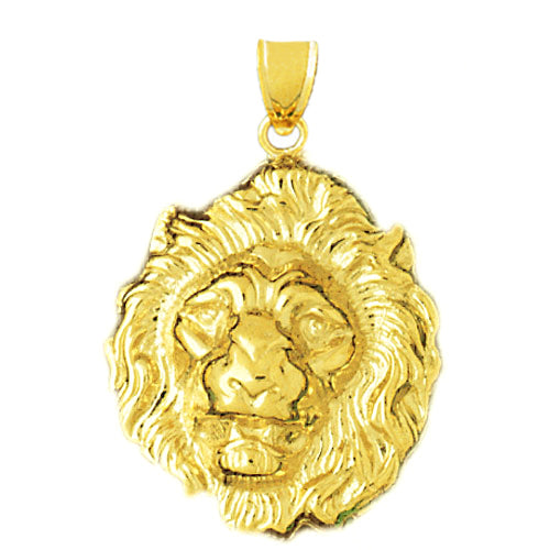 14K Gold 26MM Mane Lion Head Pendant