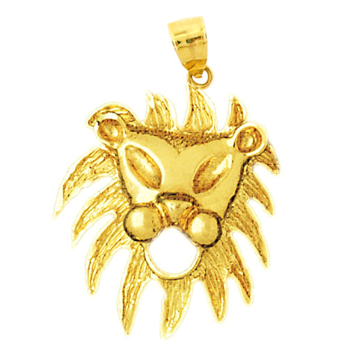 14K Gold Caricature Lion Head Pendant