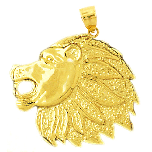 14K Gold Lion Head Profile Pendant