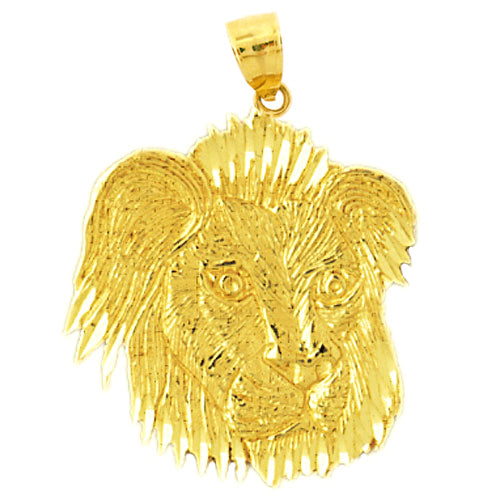 14K Gold Furry Lion Head Pendant