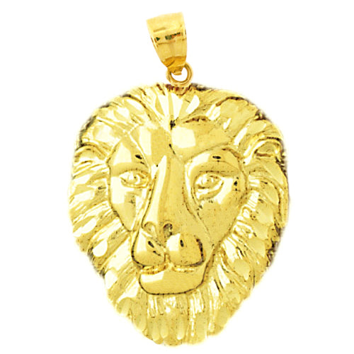 14K Gold 26MM Lion Head Pendant