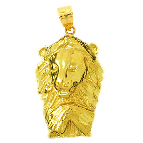 14K Gold Lion Head with Paw Pendant