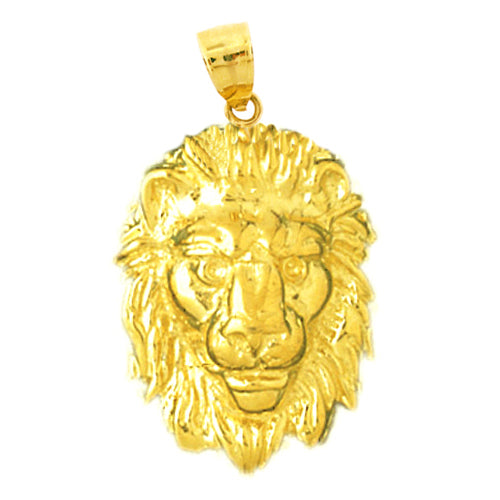 14K Gold 24MM Long Lion Head Pendant
