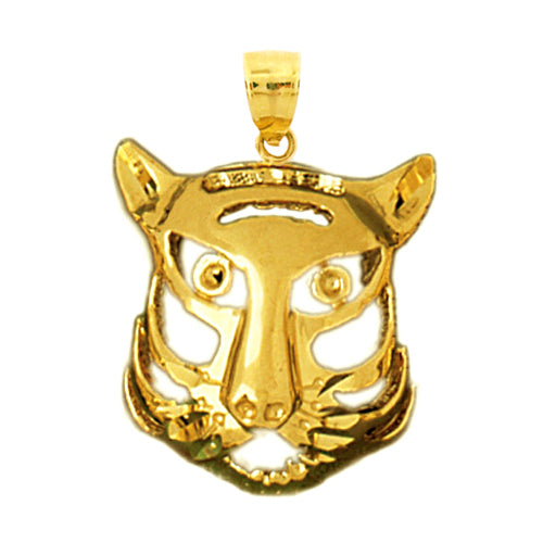14K Gold Caricature Tiger Head Pendant