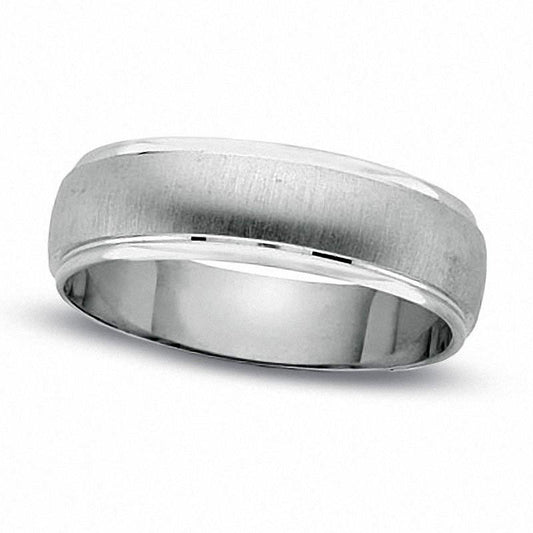 Ladies' Satin Finish Wedding Band in Solid 14K White Gold with Polished Edge