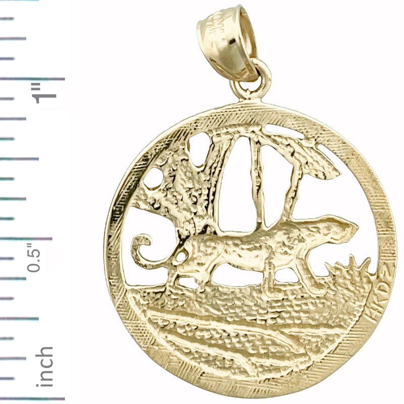 14K Gold Jaguar Pendant Medallion