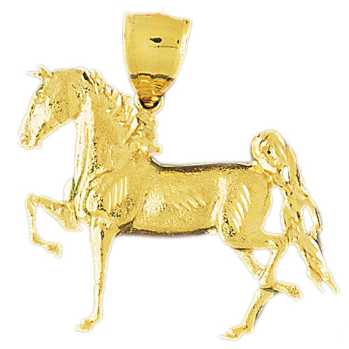 14K Gold 40MM Horse Pendant