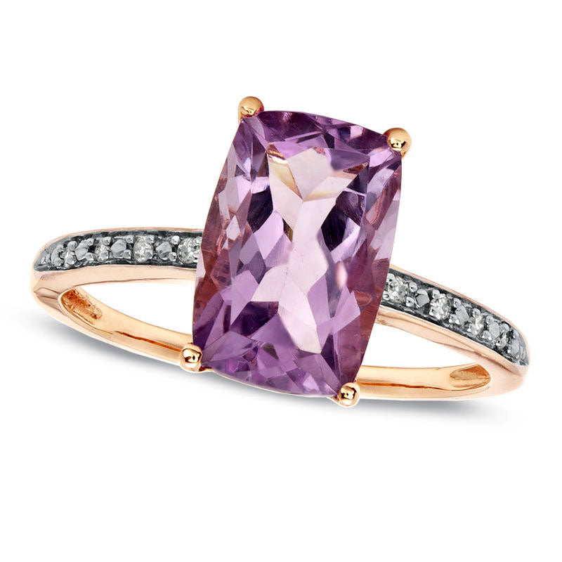 Rose de France Amethyst Ring in Solid 10K Rose Gold with Natural Diamond Accents