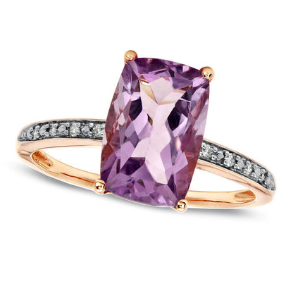Rose de France Amethyst Ring in Solid 10K Rose Gold with Natural Diamond Accents