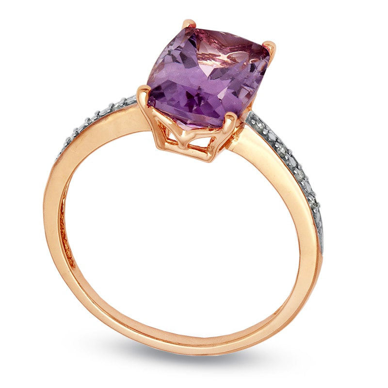 Rose de France Amethyst Ring in Solid 10K Rose Gold with Natural Diamond Accents