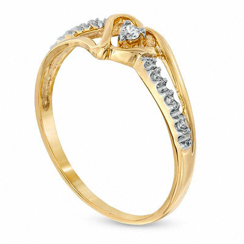 Natural Diamond Accent Heart Split Shank Promise Ring in Solid 10K Yellow Gold