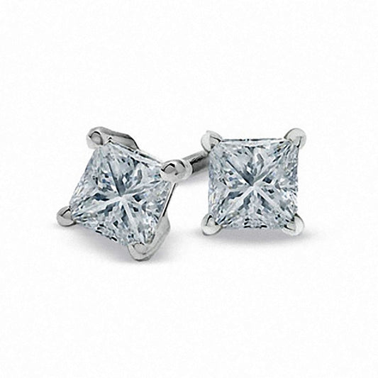1 CT. T.W. Certified Princess-Cut Diamond Solitaire Stud Earrings in 18K White Gold (I/SI2)