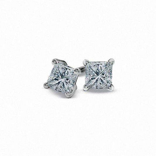 0.75 CT. T.W. Certified Princess-Cut Diamond Solitaire Stud Earrings in 18K White Gold (I/SI2)