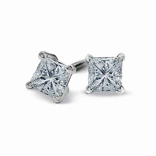 0.5 CT. T.W. Certified Princess-Cut Diamond Solitaire Stud Earrings in 18K White Gold (I/SI2)