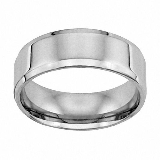 Men's 8.0mm Comfort Fit Flat Wedding Band in Solid 14K White Gold