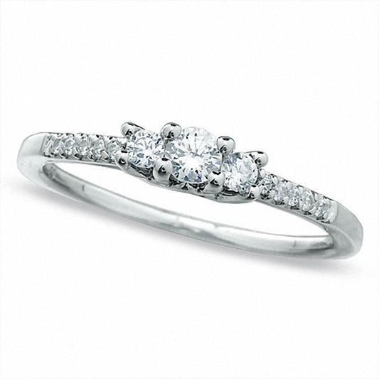 0.33 CT. T.W. Natural Diamond Three Stone Promise Ring in Solid 10K White Gold