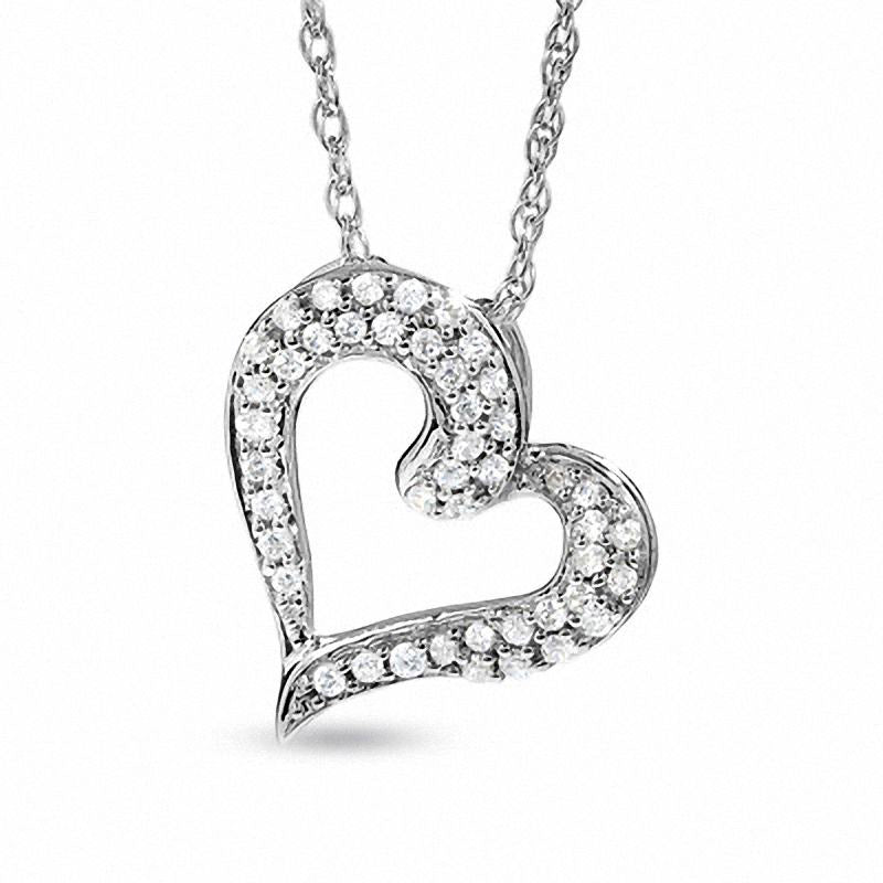 0.2 CT. T.W. Natural Diamond Tilted Heart Pendant in 10K White Gold