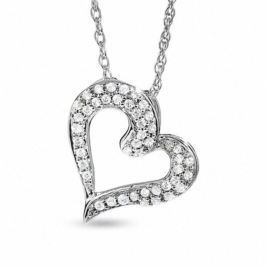 0.2 CT. T.W. Natural Diamond Tilted Heart Pendant in 10K White Gold