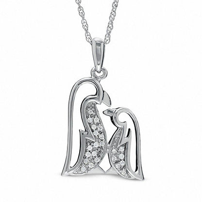 Natural Diamond Accent Penguin Love Pendant in Sterling Silver
