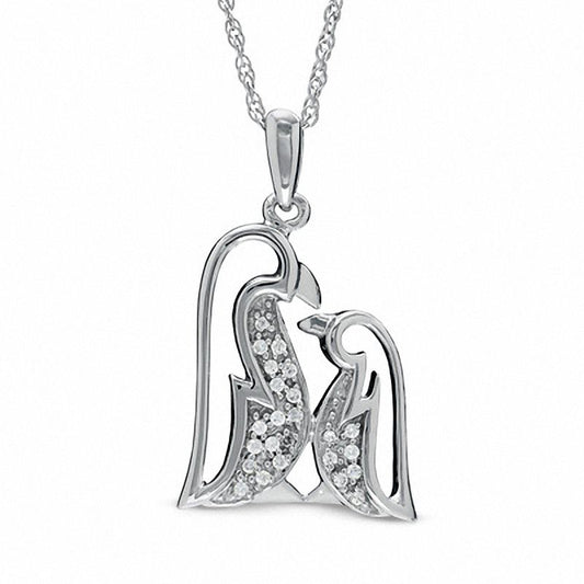 Natural Diamond Accent Penguin Love Pendant in Sterling Silver