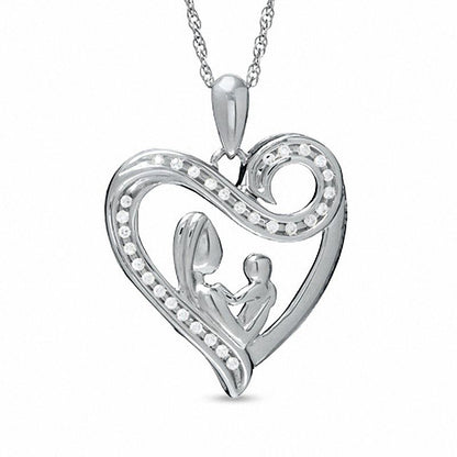 Natural Diamond Accent Motherly Love Swirl Heart Pendant in Sterling Silver