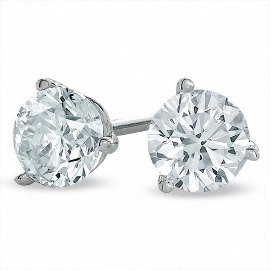 1 CT. T.W. Certified Diamond Solitaire Stud Earrings in 18K White Gold (I/SI2)