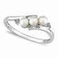 3.0 - 3.5mm Cultured Freshwater Pearl and Natural Diamond Accent Three Stone Bypass Ring in Solid 10K White Gold