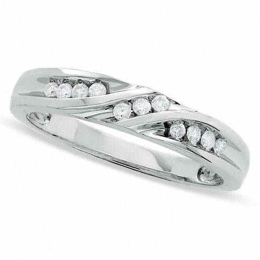 Ladies' 0.13 CT. T.W. Natural Diamond Wedding Band in Solid 10K White Gold