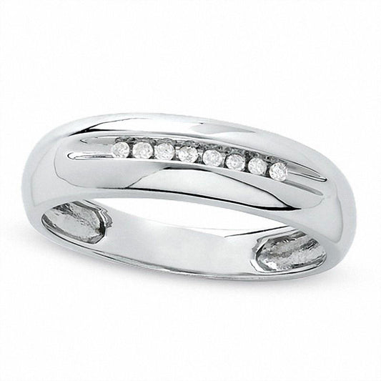 Men's Natural Diamond Accent Wedding Band in Solid 10K White Gold