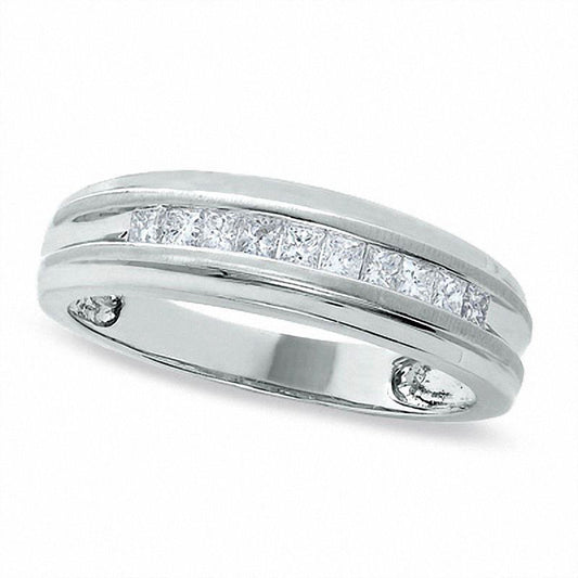 Men's 0.38 CT. T.W. Square-Cut Natural Diamond Wedding Band in Solid 14K White Gold