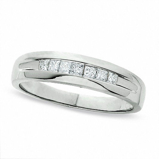Men's 0.25 CT. T.W. Square-Cut Natural Diamond Wedding Band in Solid 14K White Gold