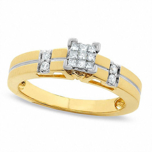 0.20 CT. T.W. Princess-Cut Composite Natural Diamond Engagement Ring in Solid 14K Gold