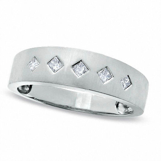 Men's 0.20 CT. T.W. Square-Cut Natural Diamond Wedding Band in Solid 14K White Gold