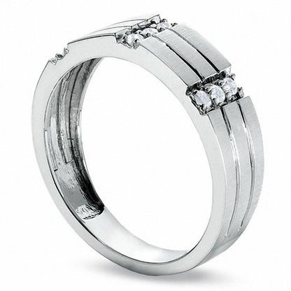 Men's 0.20 CT. T.W. Natural Diamond Wedding Band in Solid 10K White Gold
