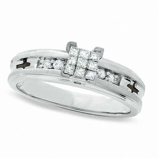 0.20 CT. T.W. Princess-Cut Natural Diamond Engagement Ring in Solid 10K White Gold with Cross Engravings