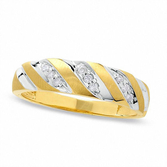 Ladies' 0.10 CT. T.W. Natural Diamond Wedding Band in Solid 10K Two-Tone Gold