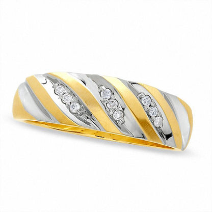 Men's 0.13 CT. T.W. Natural Diamond Wedding Band in Solid 10K Two-Tone Gold
