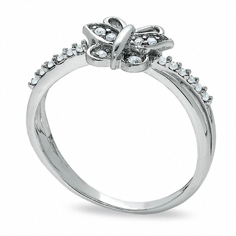 Natural Diamond Accent Butterfly Fashion Ring in Solid 10K White Gold