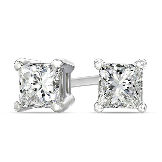 1 CT. T.W. Certified Princess-Cut Diamond Solitaire Stud Earrings in 18K White Gold (I/VS2)