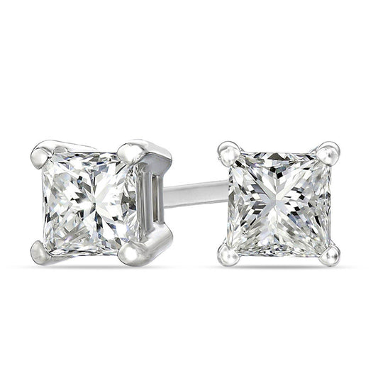 0.75 CT. T.W. Certified Princess-Cut Diamond Solitaire Stud Earrings in 18K White Gold (I/VS2)