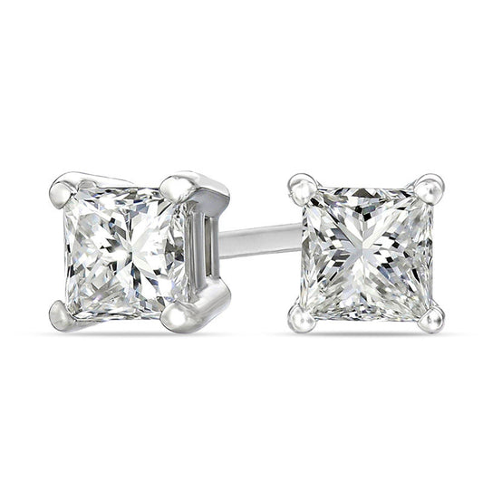 0.5 CT. T.W. Certified Princess-Cut Diamond Solitaire Stud Earrings in 18K White Gold (I/VS2)