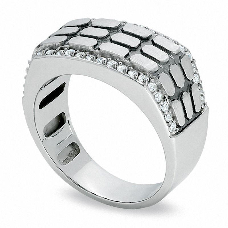 Men's 0.38 CT. T.W. Natural Diamond Brick Pattern Band in Solid 14K White Gold