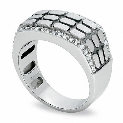 Men's 0.38 CT. T.W. Natural Diamond Brick Pattern Band in Solid 14K White Gold