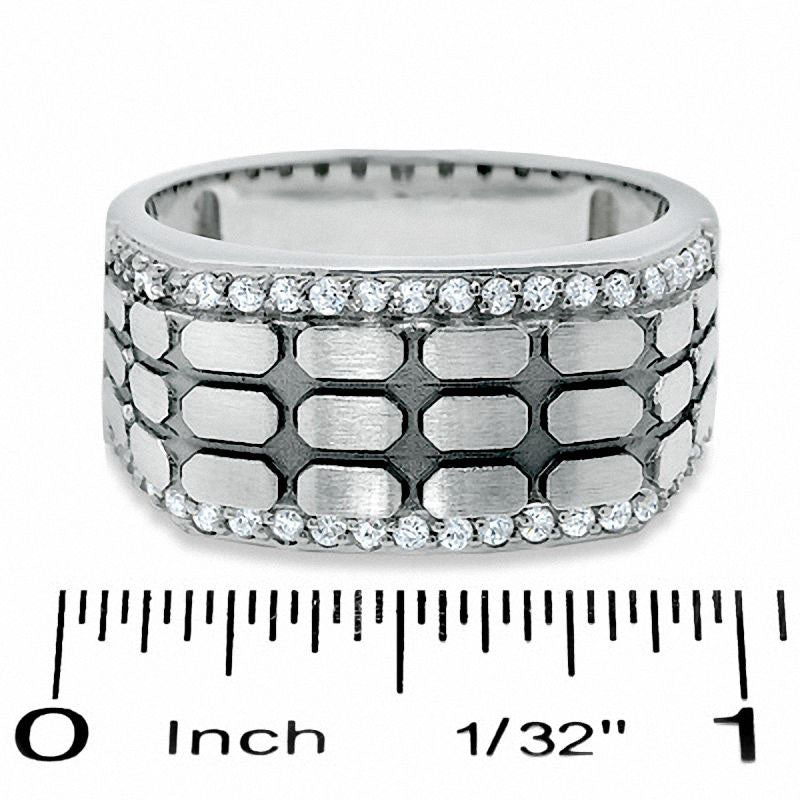 Men's 0.38 CT. T.W. Natural Diamond Brick Pattern Band in Solid 14K White Gold