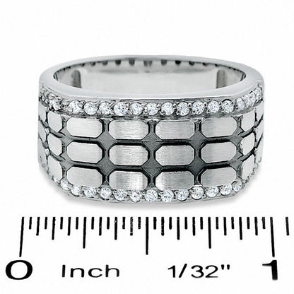 Men's 0.38 CT. T.W. Natural Diamond Brick Pattern Band in Solid 14K White Gold