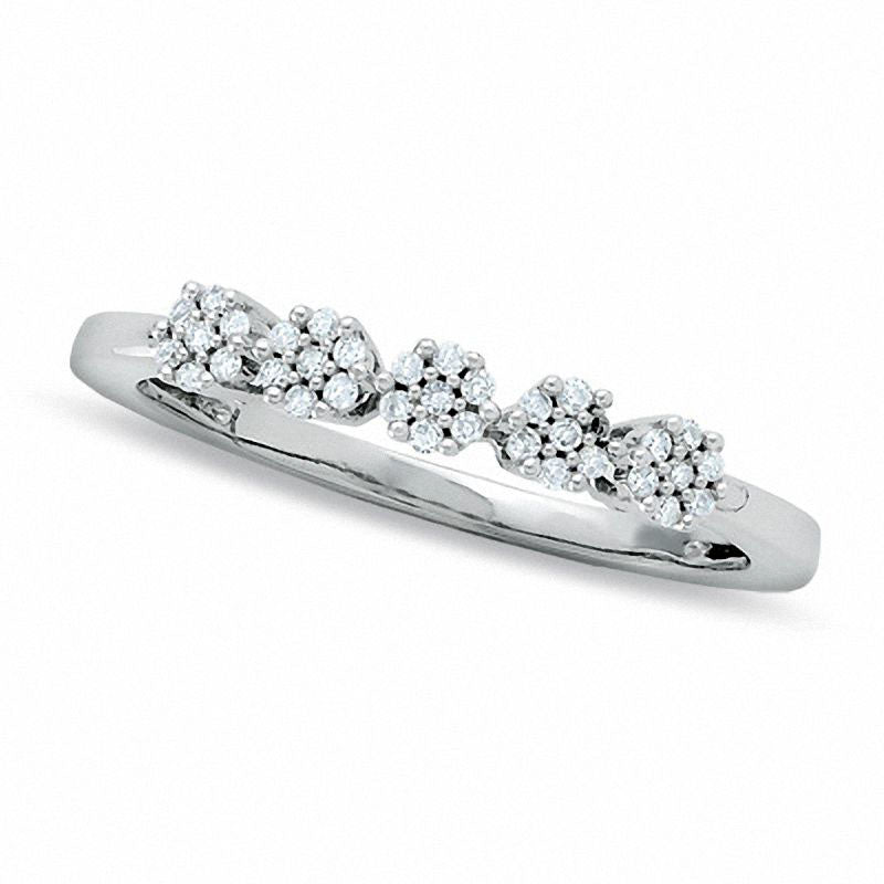 0.13 CT. T.W. Natural Diamond Five Flower Station Ring in Solid 10K White Gold