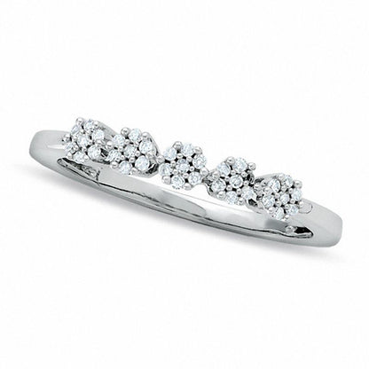 0.13 CT. T.W. Natural Diamond Five Flower Station Ring in Solid 10K White Gold