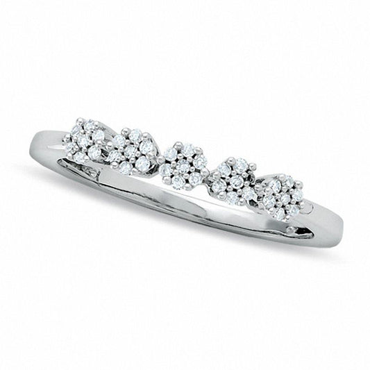 0.13 CT. T.W. Natural Diamond Five Flower Station Ring in Solid 10K White Gold