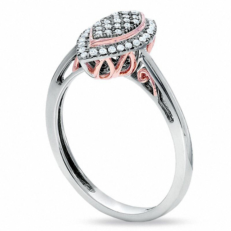0.14 CT. T.W. Marquise Natural Diamond Cluster Promise Ring in Solid 10K Two-Tone Gold