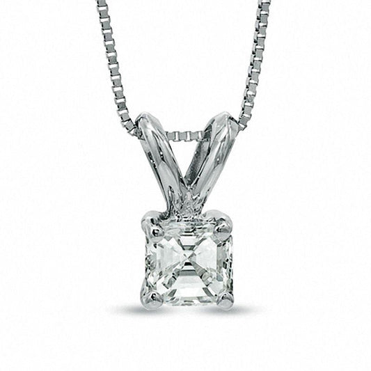 0.25 CT. Certified Asscher-Cut Natural Clarity Enhanced Solitaire Pendant in 18K White Gold (I/VS2)